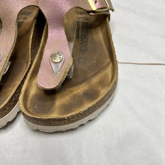 Birkenstock Gizeh Sandals Metallic Pink Color Slip On Thing Sandals Sz 7 - Picture 5 of 14